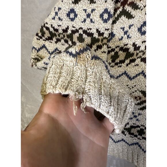 Vintage Liberty Grandpa Sweater Cotton Fair Isle Nordic Fisherman 1990s USA XL - Picture 11 of 11